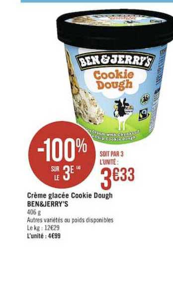 crème glacée cookie dough ben&jerry's -100% sur le 3e