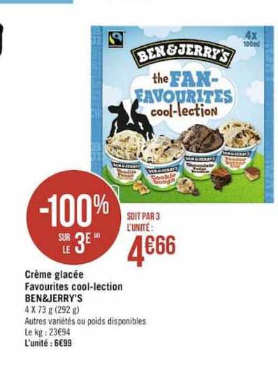 crème glacée favourites cool lection ben&jerry's -100% sur le 3e