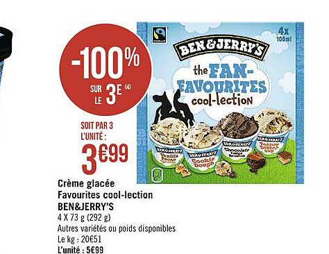 crème glacée favourites cool lection ben&jerry's -100% sur le 3e