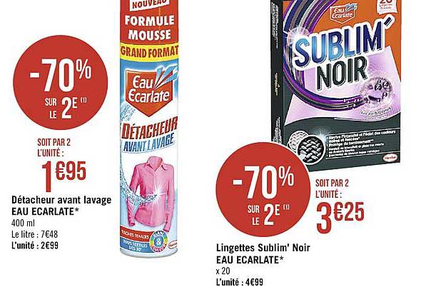 détacheur avant lavage eau ecarlate lingettes sublim'noir eau ecarlate -70% sur le 2e