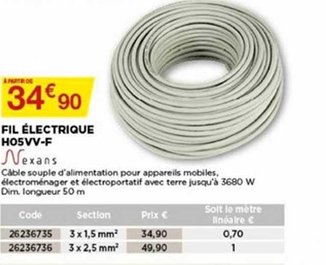 fil électrique h05vv g nexans
