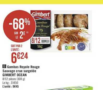 Gambas Royale Rouge Sauvage Crue Surgelée Gimbert Ocean -68% Sur Le 2e