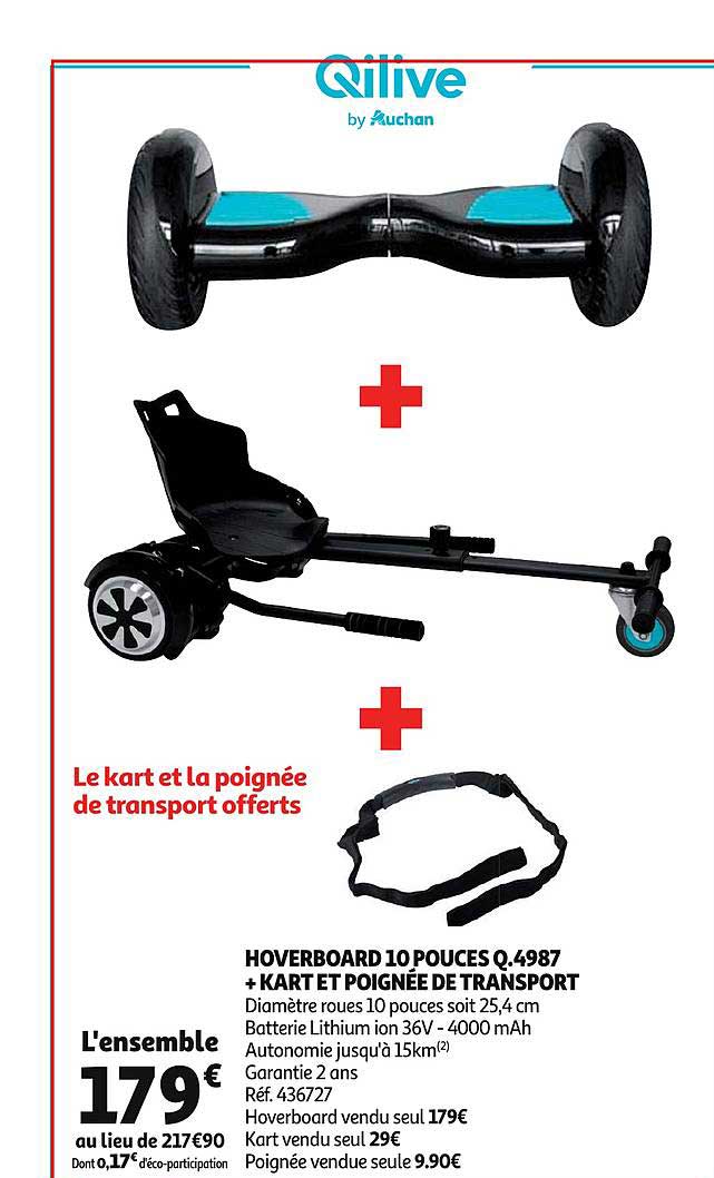 hobverboard 10 pouces q.4987 + kart et poignée de transport