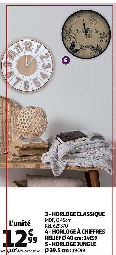 horloge classique horloge à chiffres relief 40 cm horloge jungle 39.5cm