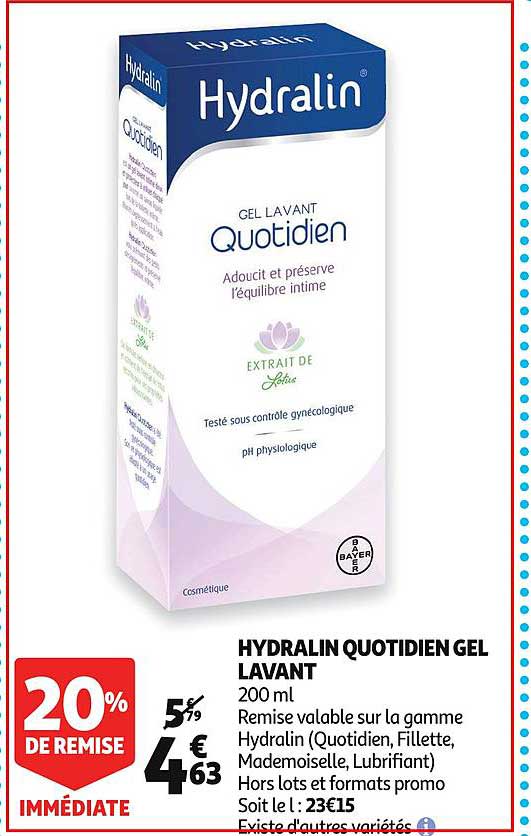 hydralin quotidien gel lavant 20% de remise immédiate