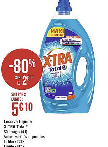 lessive liquide x tra total -80% sur le 2e