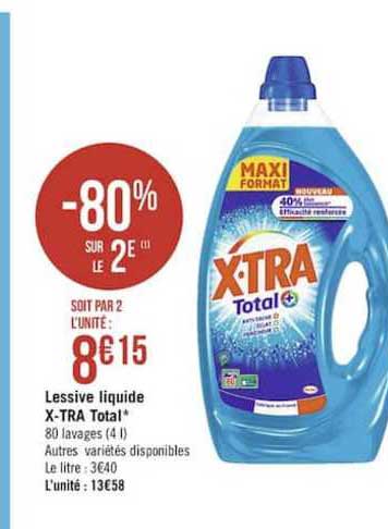 lessive liquide x tra total -80% sur le 2e