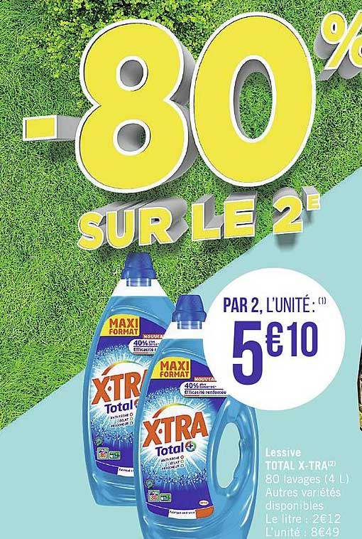 lessive total x tra -80% sur le 2e