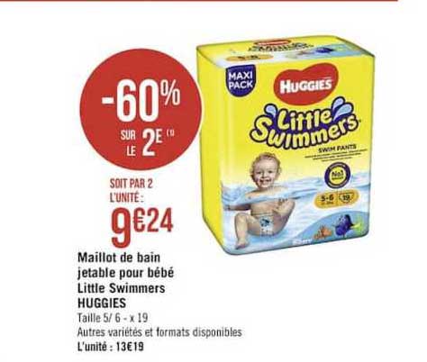 maillot de bain jetable pour bébé little swimmers huggies -60% sur le 2e