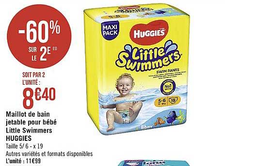 maillot de bain jetable pour bébé little swimmers huggies -60% sur le 2e