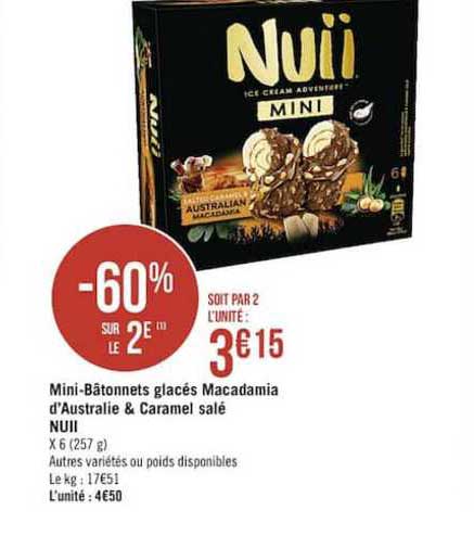 mini bâtonnets glacés macadamia d'australie & caramel salé nuii -60% sur le 2e