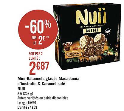 Mini Bâtonnets Glacés Macadamia D'australie & Caramel Salé Nuii -60% Sur Le 2e