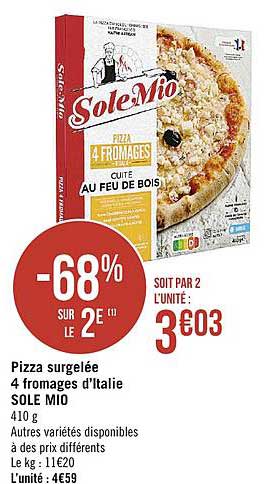 pizza surgelée 4 fromages d'italie sole mio -68% sur le 2e