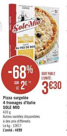 pizza surgelée 4 fromages d'italie sole mio -68% sur le 2e