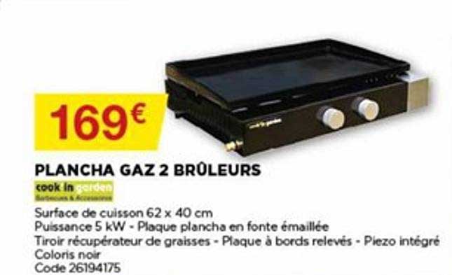 plancha gaz 2 brûleurs cook in garden