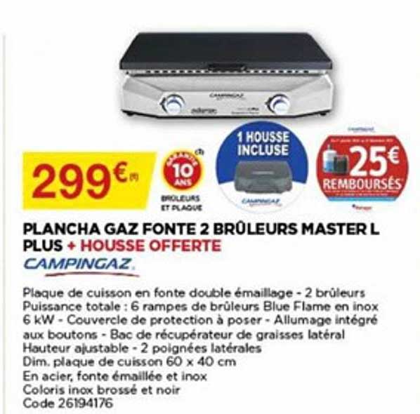 plancha gaz fonte 2 brûleurs master l plus campingaz