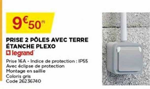 prise 2 pôles avec terre étanche plexo legrand