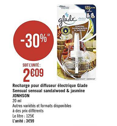 recharge pour diffuseur électrique glade sensual sandalwood & jasmine jonhson