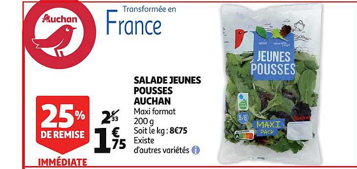 salade jeunes pousses auchan 25% de remise immédiate