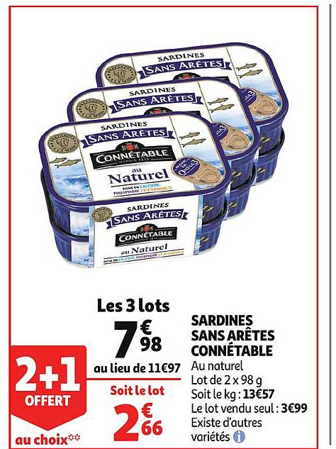 sardines sans arêtes connétable 2+1 offerte au choix
