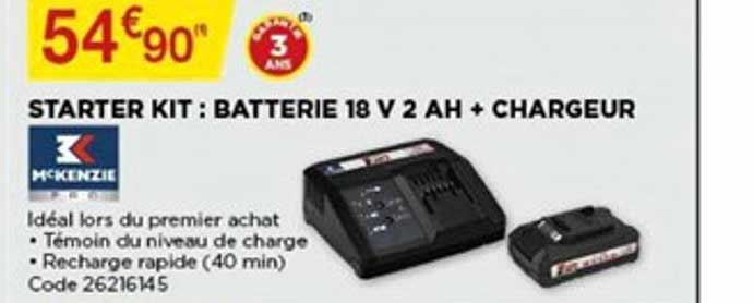 Starter Kit Batterie 18 V 2 Ah + Chargeur Mckenzie
