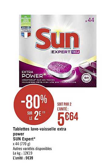 tablettes lave vaisselle extra power sun expert -80% sur le 2e