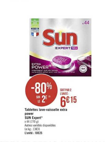 tablettes lave vaisselle extra power sun expert -80% sur le 2e