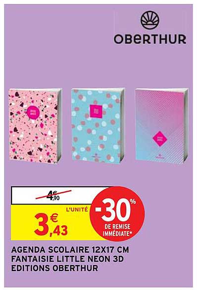 agenda scolaire 12x17 cm fantaisie little néon 3d éditions oberthur