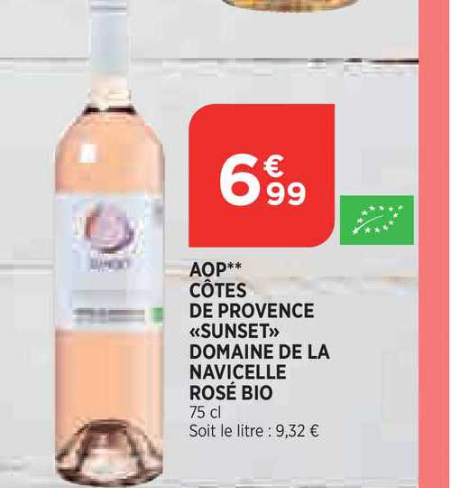 aop côtes de provence «sunset» domaine de la navicelle rosé bio