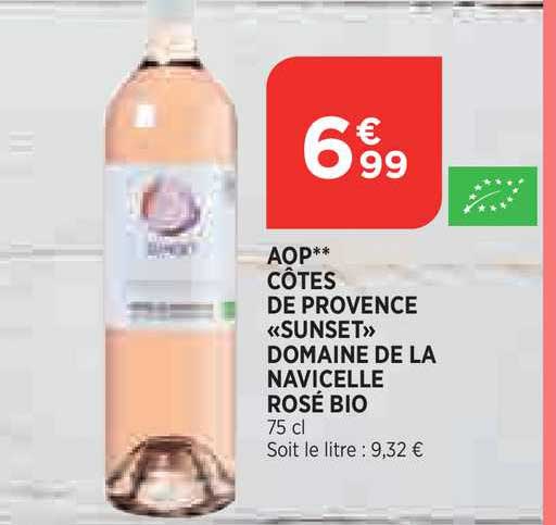 aop côtes de provence «sunset» domaine de la navicelle rosé bio