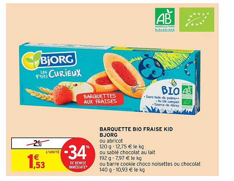 barquette bio fraise kid bjorg