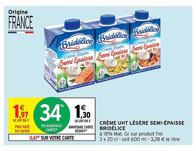 Crème Uht Légère Semi-épaisse Bridélice