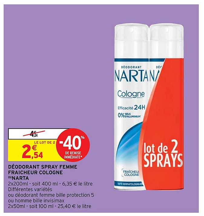 Déodorant Spray Femme Fraîcheur Cologne Narta
