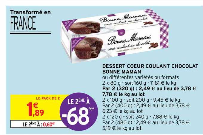 dessert coeur coulant chocolat bonne maman