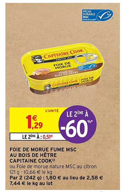 foie de morue fumé msc au bois de hêtre capitaine cook