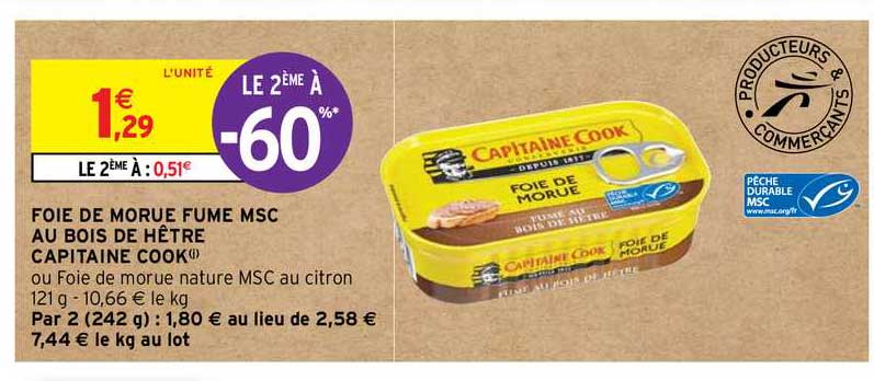 foie de morue fumé msc au bois de hêtre capitaine cook
