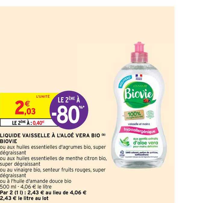 liquide vaisselle à l'aloé vera bio biovie