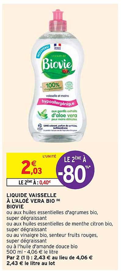 liquide vaisselle à l'aloé véra bio biovie