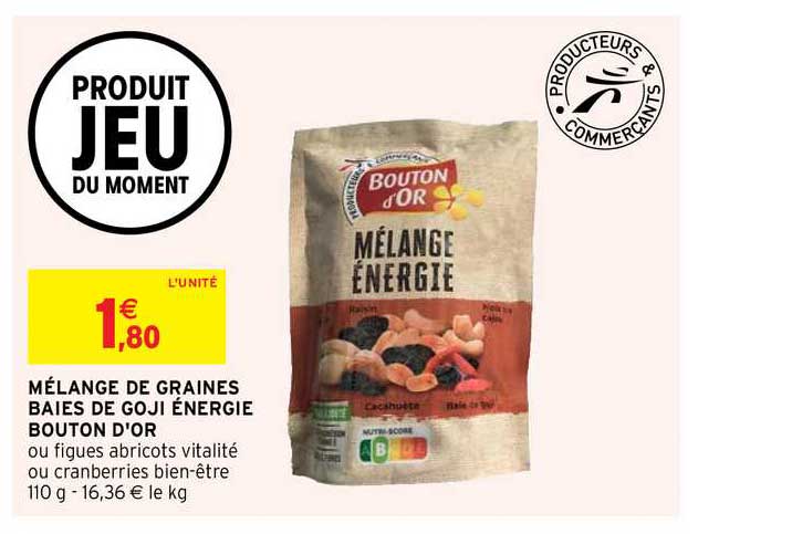 mélange de graines baies de goji énergie bouton d'or