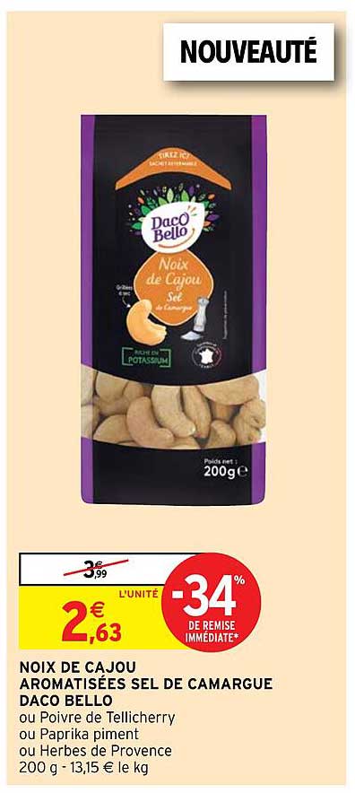 noix de cajou aromatisées sel de camargue daco bello