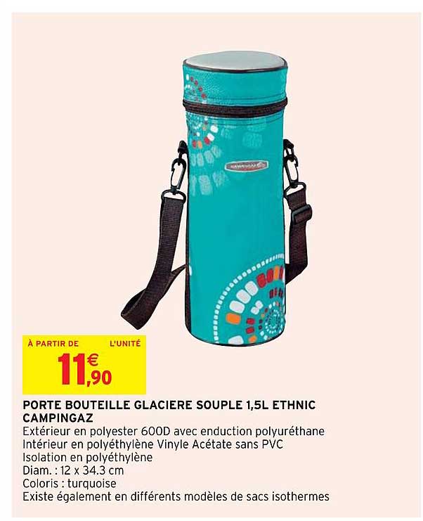 porte bouteille glacière souple 1,5l ethnic campingaz