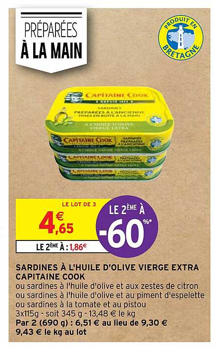 sardines à l'huile d'olive vierge extra capitaine cook