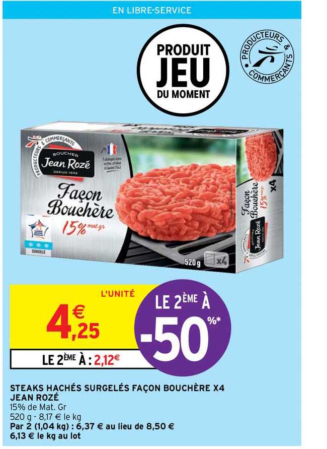 steaks hachés surgelés façon bouchère x4 jean rozé