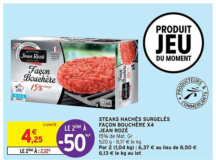 steaks hachés surgelés façon bouchère x4 jean rozé
