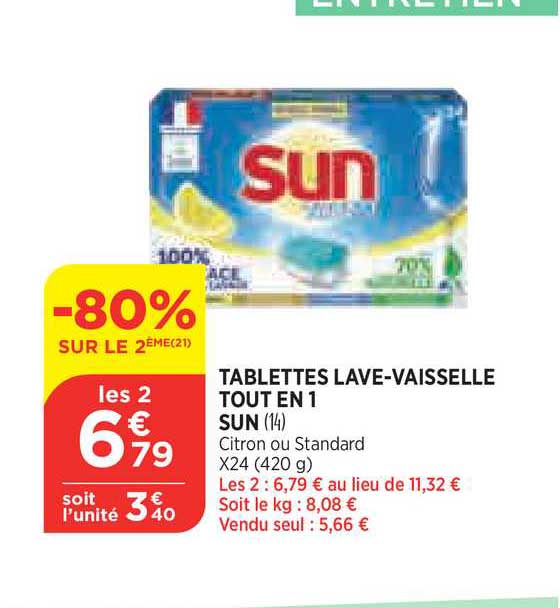 tablettes lave-vaisselle tout en 1 sun