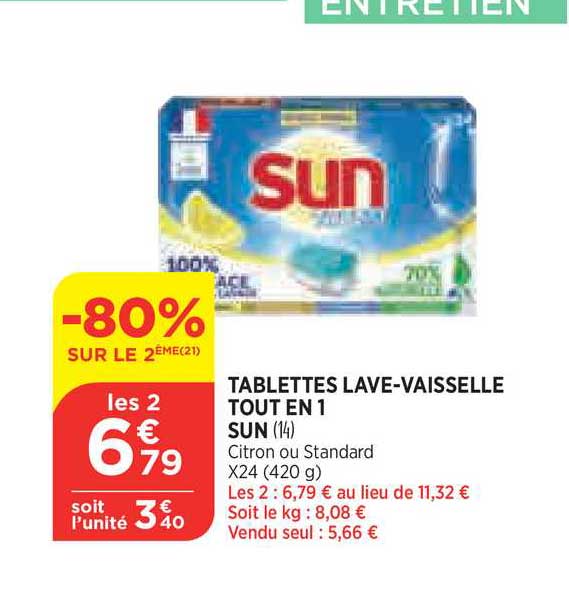 tablettes lave-vaisselle tout en 1 sun
