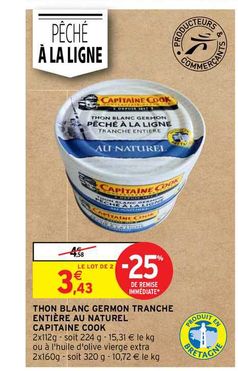 thon blanc germon tranche entière au naturel capitaine cook
