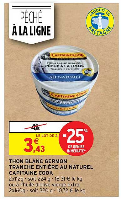 thon blanc germon tranche entière au naturel capitaine cook