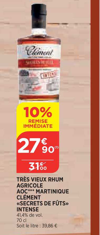 très vieux rhum agricole aoc martinique clément «secrets de fûts» intense