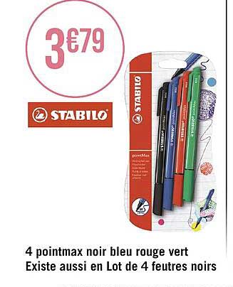 4 pointmax noir bleu rouge vert existe aussi en lot de 4 feutres noirs